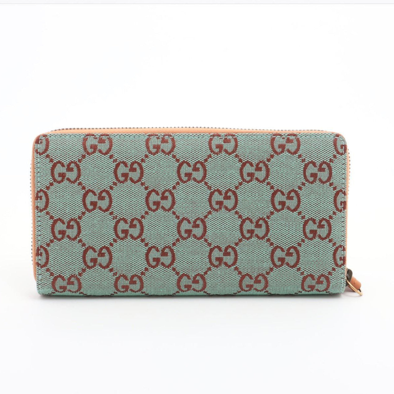 Gucci GG Canvas Leather Zippy Wallet Pale Blue x Brown ✨