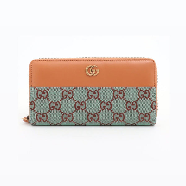 Gucci GG Canvas Leather Zippy Wallet Pale Blue x Brown ✨