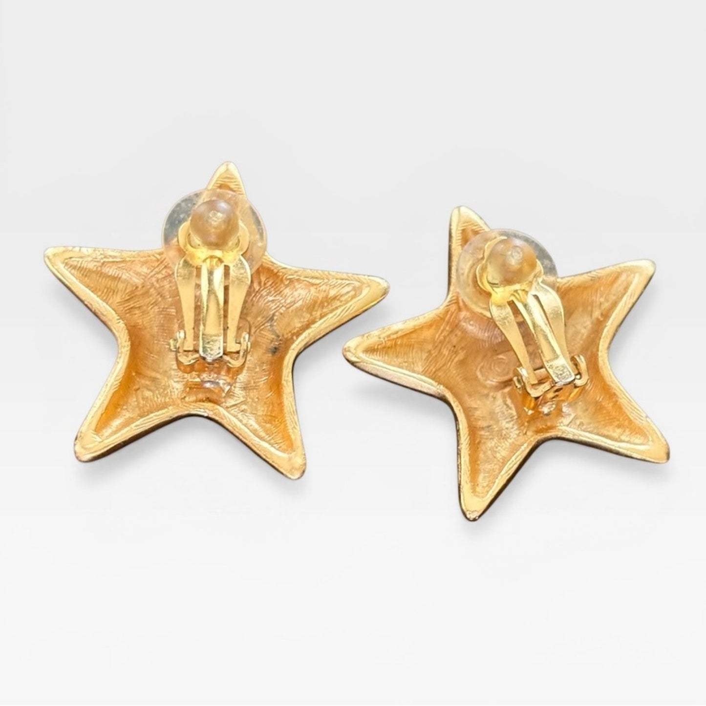 ANNE KLEIN AK signed vintage matte gold plated star designer clip on earrings