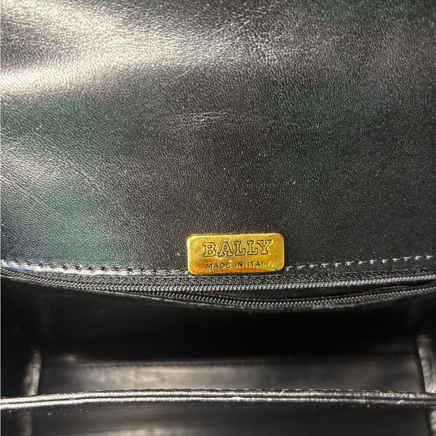 Bally Vintage Black Leather Satchel Crossbody with Gold Accents