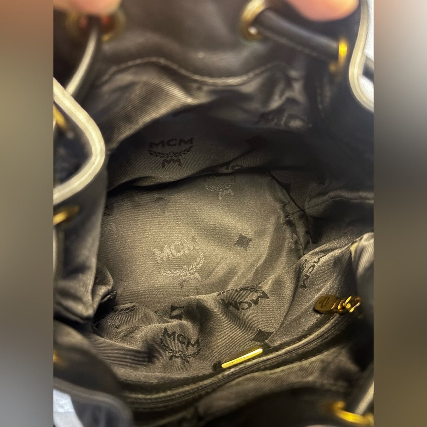 MCM Black Leather Tassel Bucket Bag