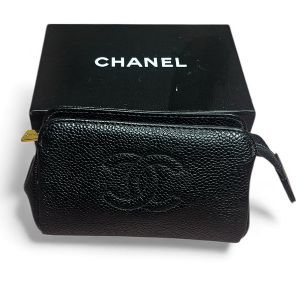 Chanel Vintage Timeless Coco Mark Caviar Skin black Pouch