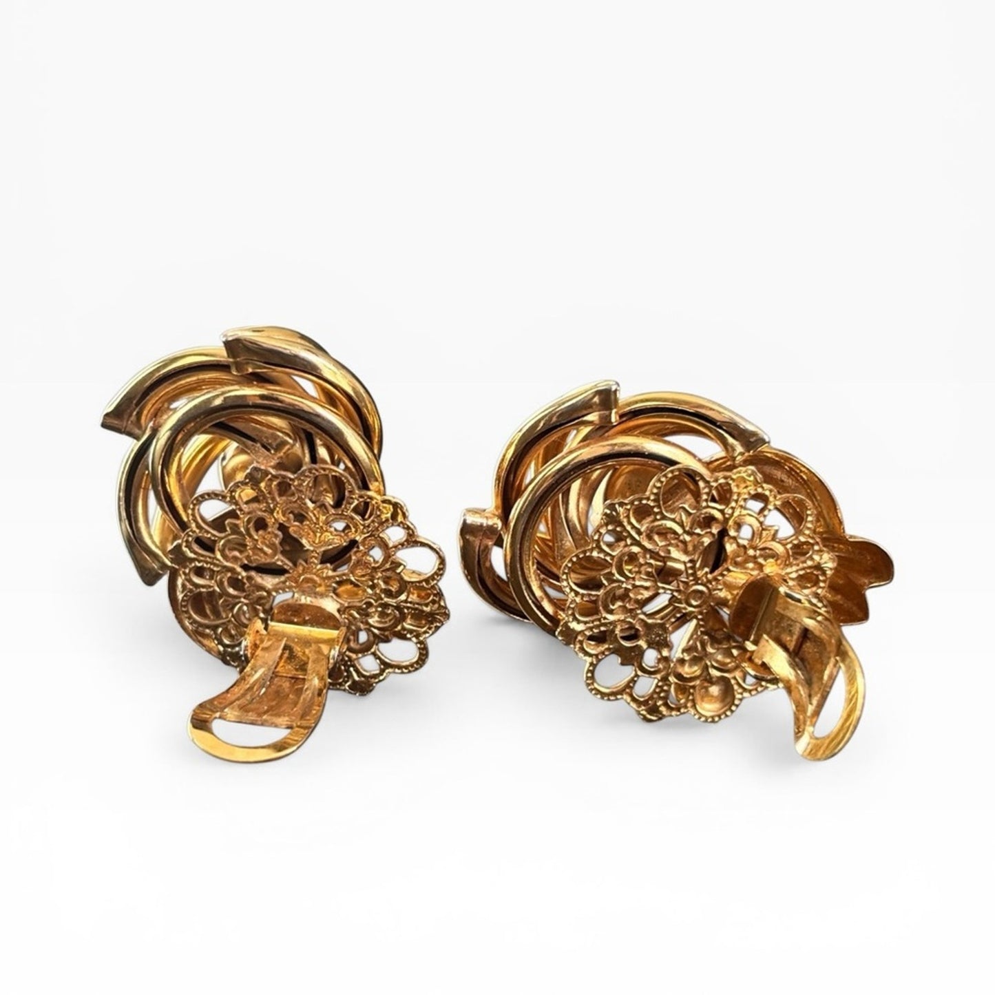 Vintage Gold-Tone Swirl Earrings with green marquees and Clear Stones ✨