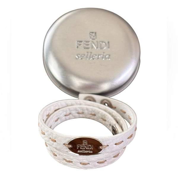 Fendi Selleria White Leather Wrap Bracelet with COA Unisex