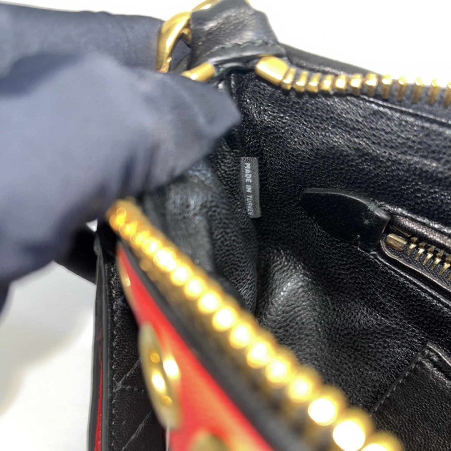 Miu Miu Nappa Biker Cry Vintage Rare red blue and white Studded Quilted Clutch✨