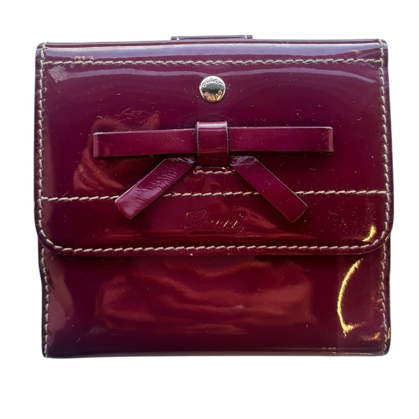 Gucci Burgundy Patent Leather Bow Compact Wallet