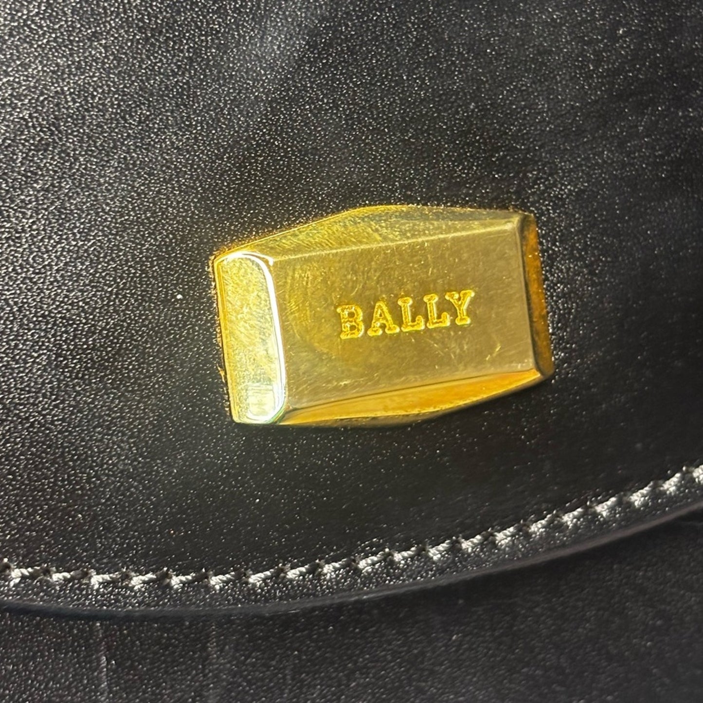 Bally Vintage Black Leather Satchel Crossbody with Gold Accents