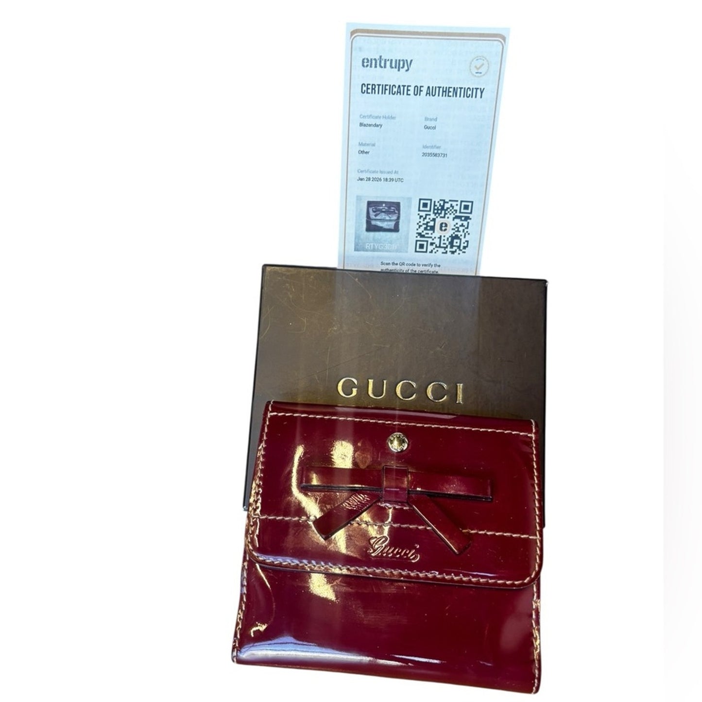 Gucci Burgundy Patent Leather Bow Compact Wallet