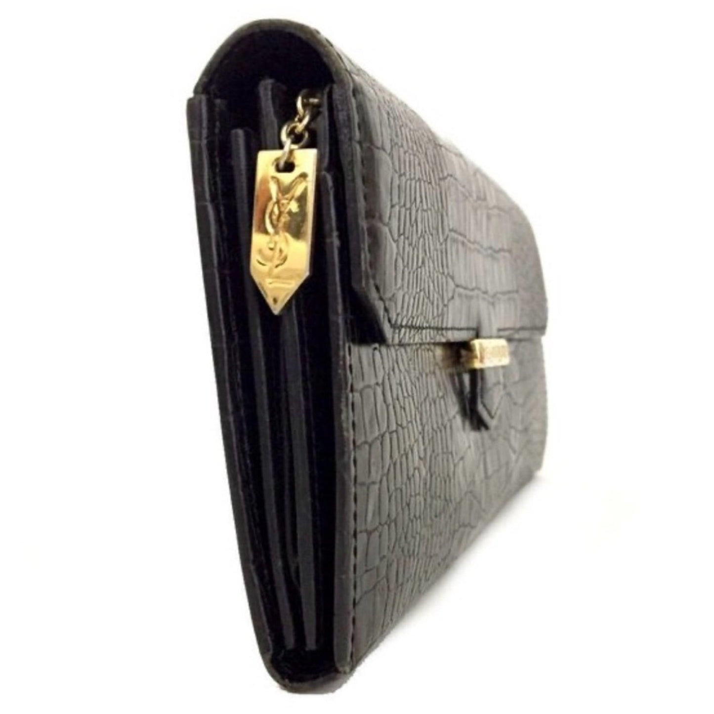 Yves Saint Laurent crocodile-embossed black leather wallet