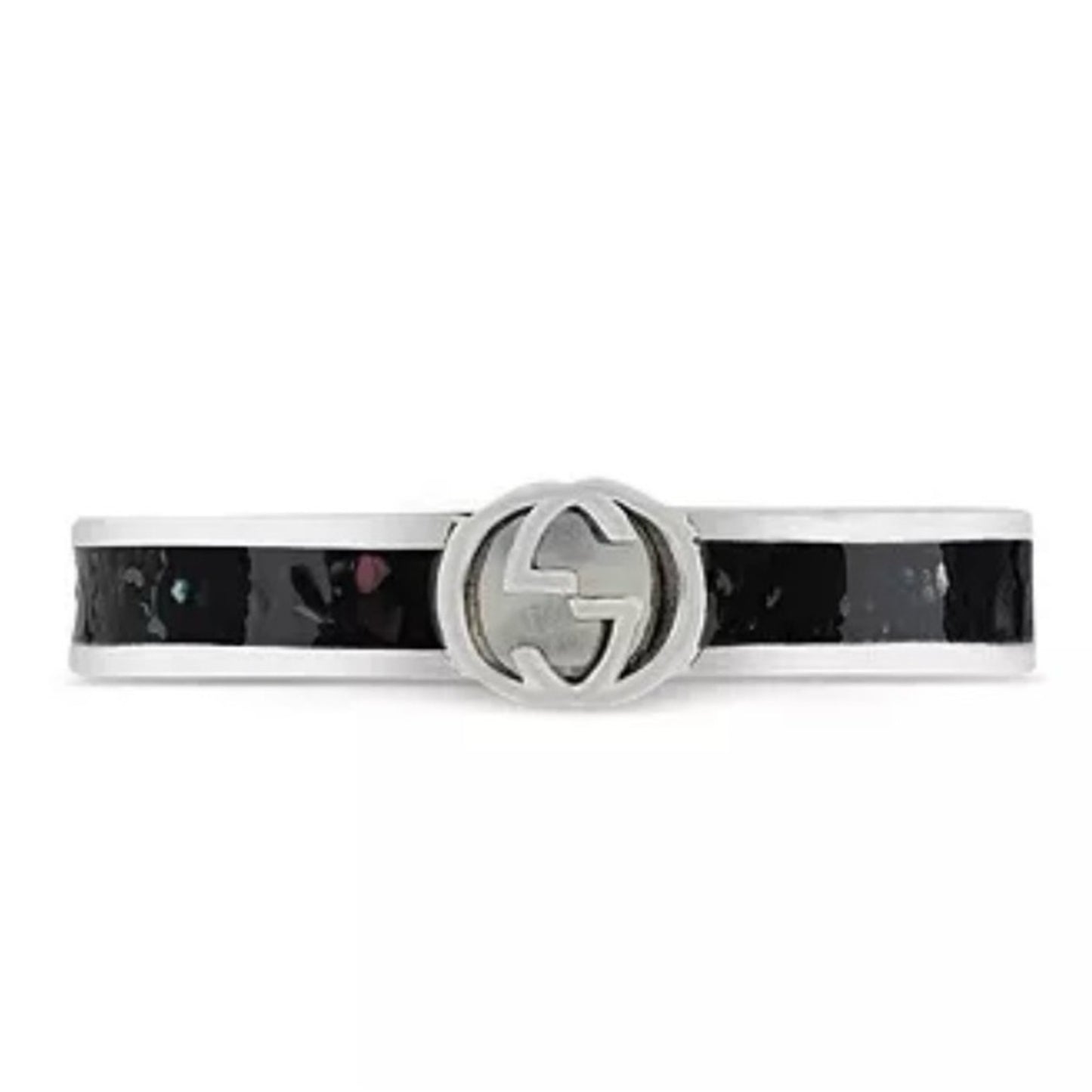 Gucci Interlocking Sterling Silver & Black Enamel Ring 13g