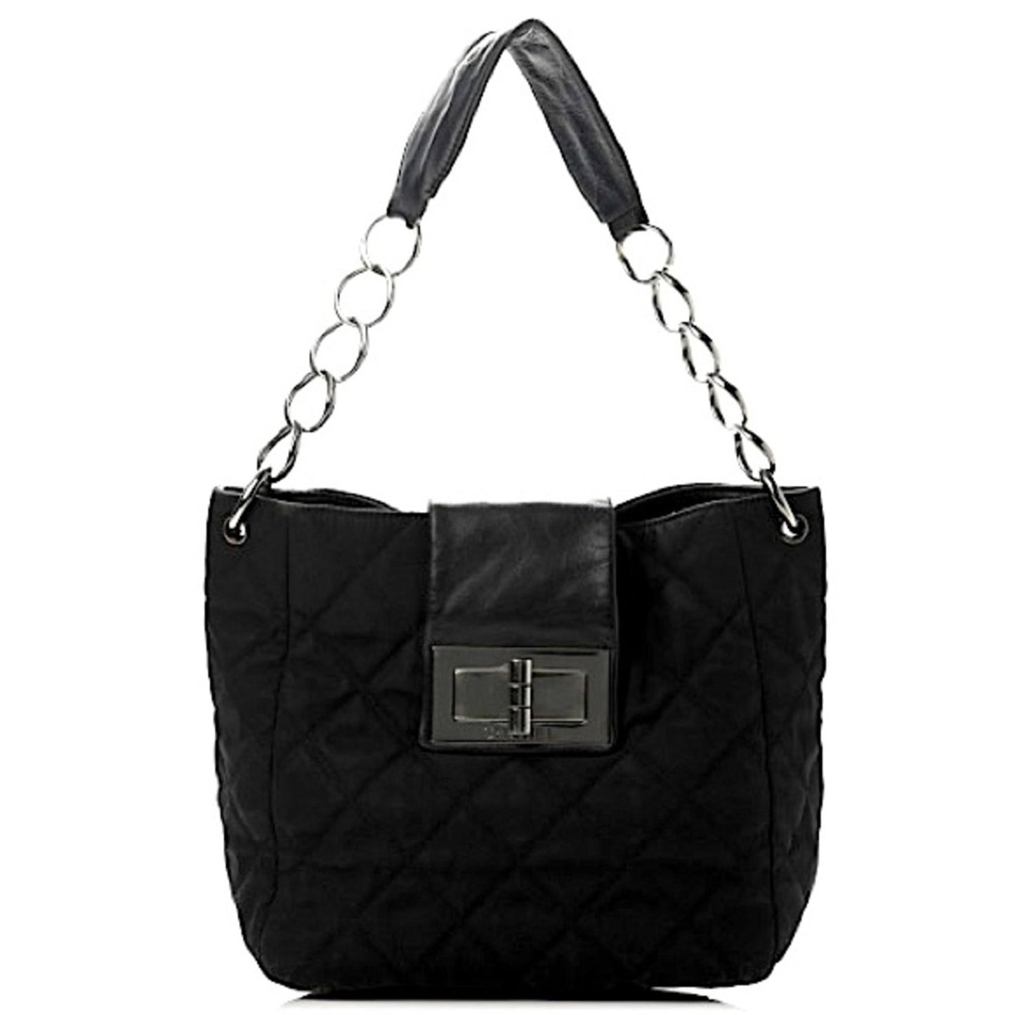 CHANEL Mademoiselle Nylon Quilted Black Lambskin Shoulder Bag ✨