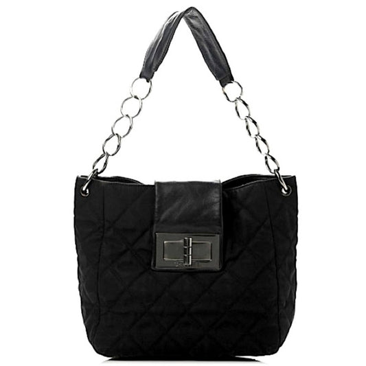 CHANEL Mademoiselle Nylon Quilted Black Lambskin Shoulder Bag ✨
