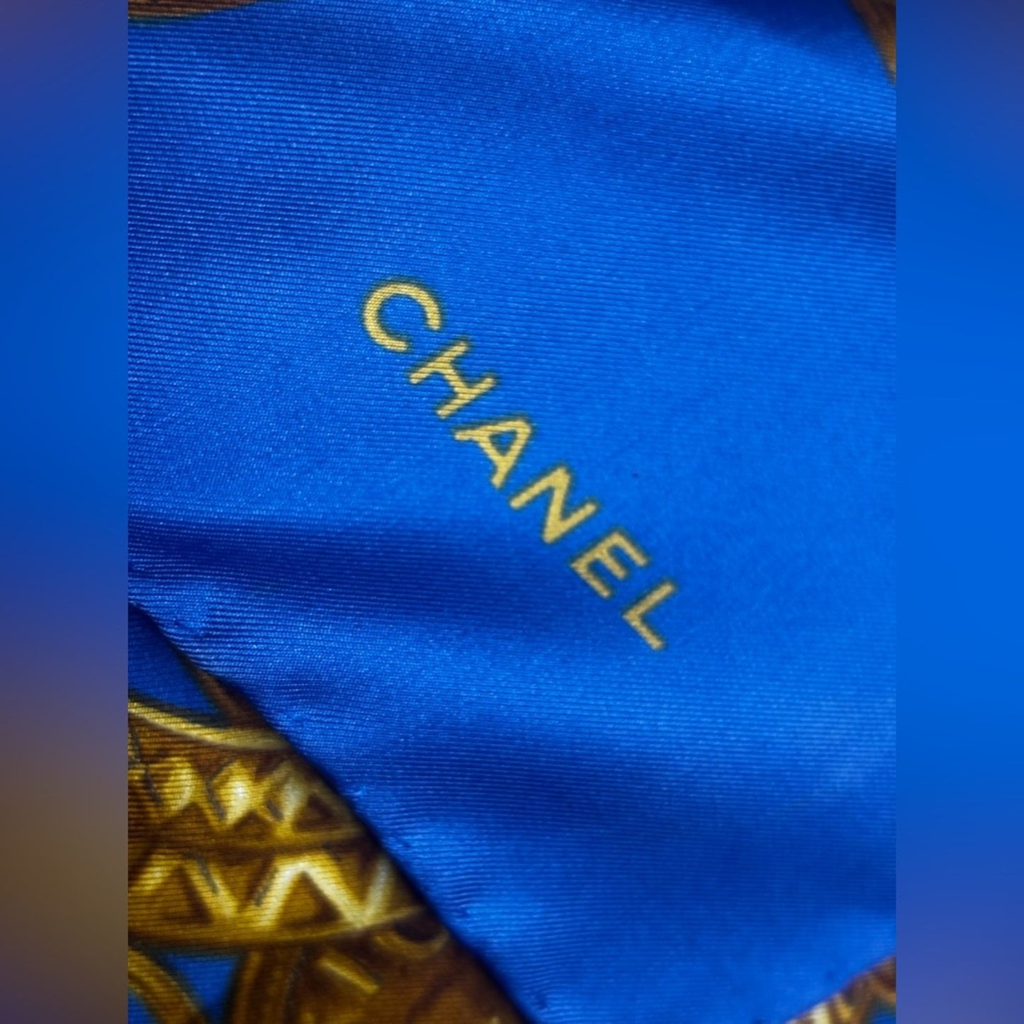 Chanel Royal Blue and Gold Chain Silk Scarf ✨