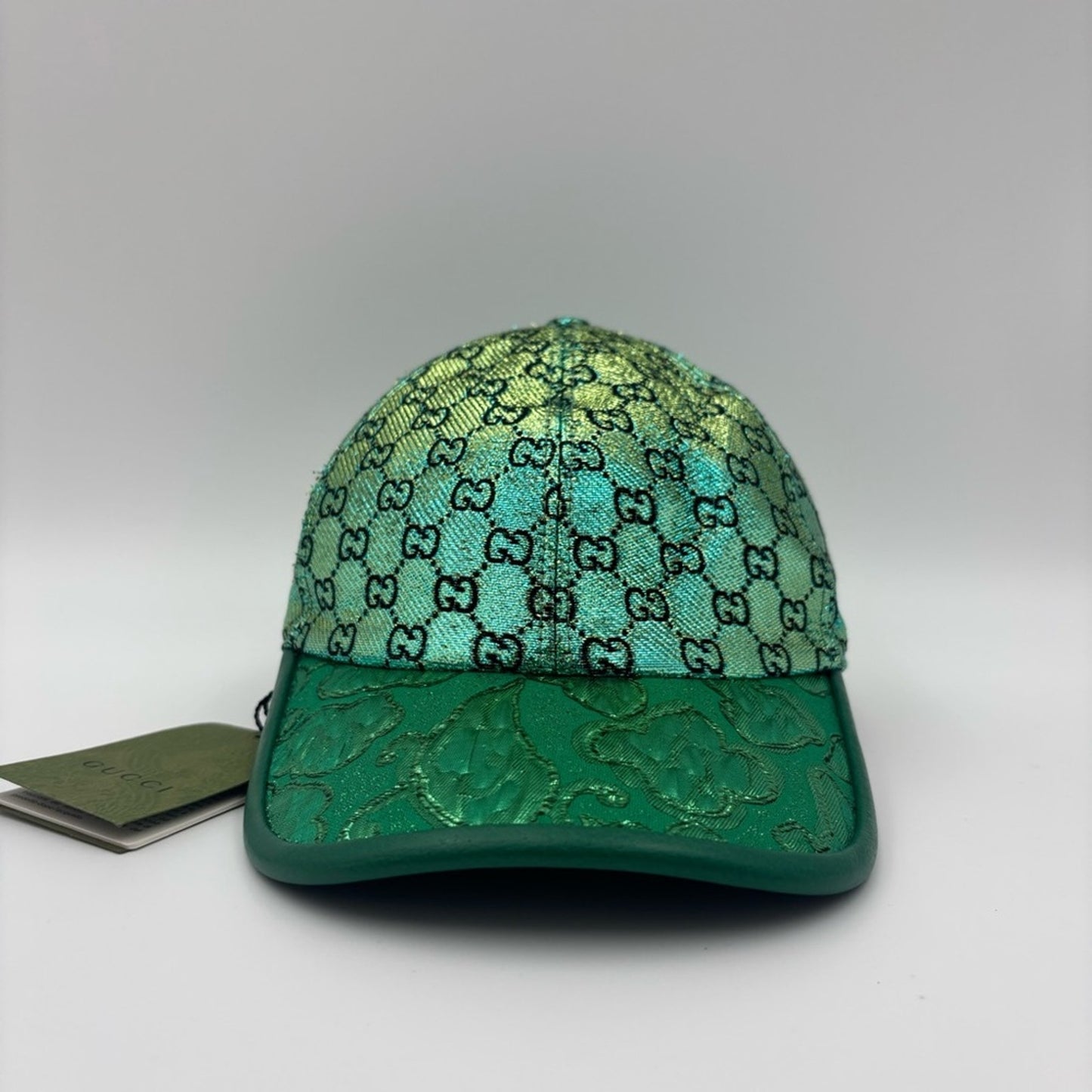 Gucci GG Emerald and Aqua Metallic Monogram Hat Baseball Cap✨